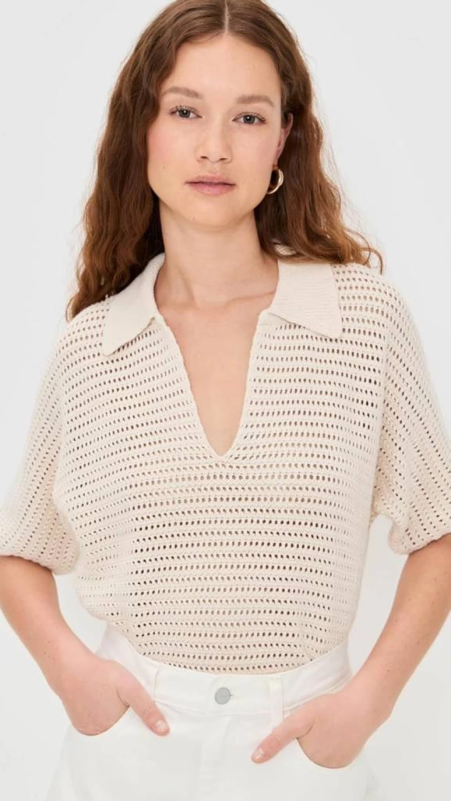 Faherty Women's Seacoast Crochet Polo Shirt - Stylish Breathable Summer Top