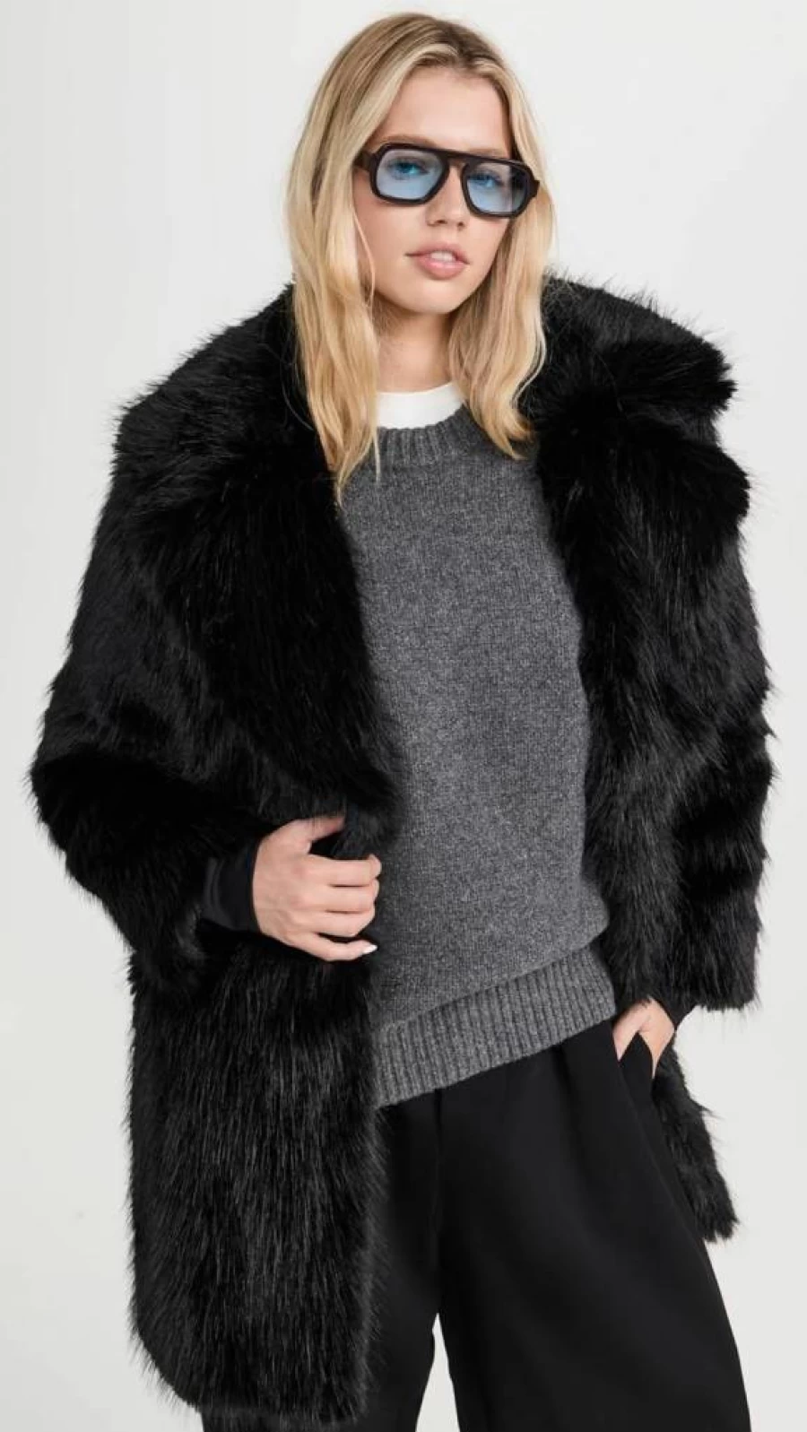 SAM Women's Faux Fur Mid-Length Winter Coat - Luxurious Soft Warm Outerwear