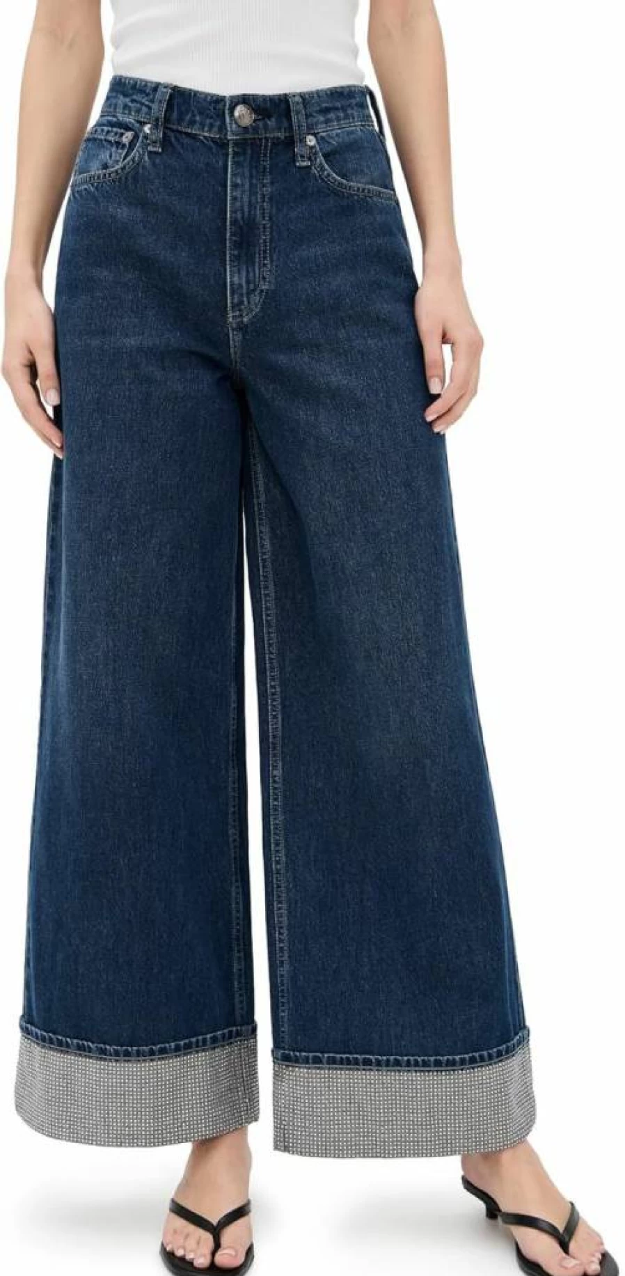 Rag & Bone Women's Sofie High-Rise Wide Leg Jeans with Cuff Ankle Length