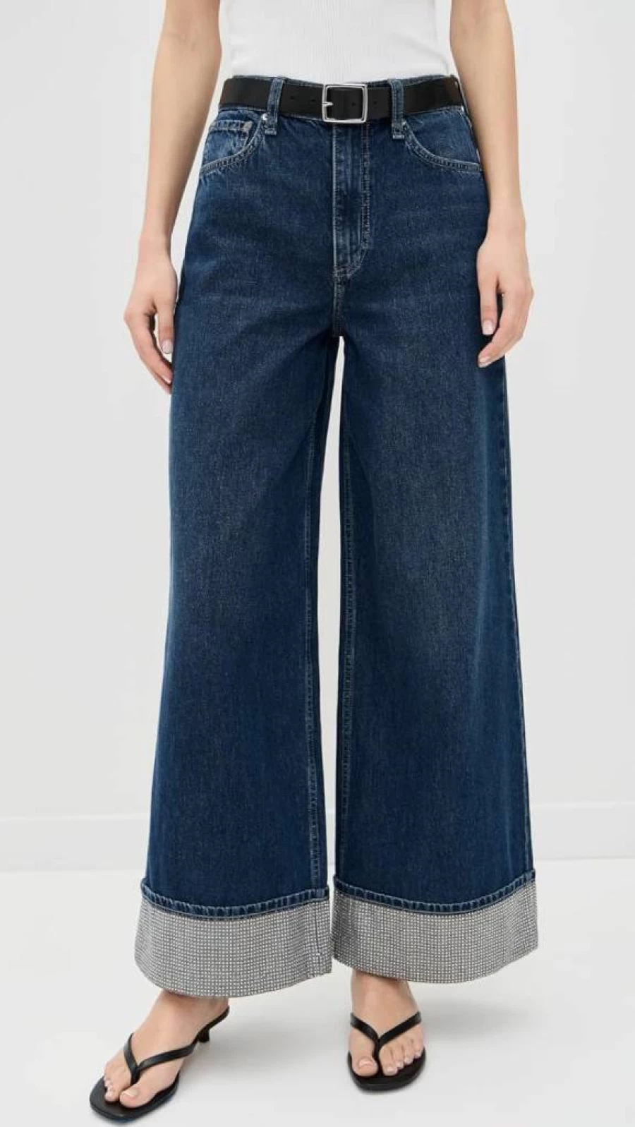 Rag & Bone Women's Sofie High-Rise Wide Leg Jeans with Cuff Ankle Length