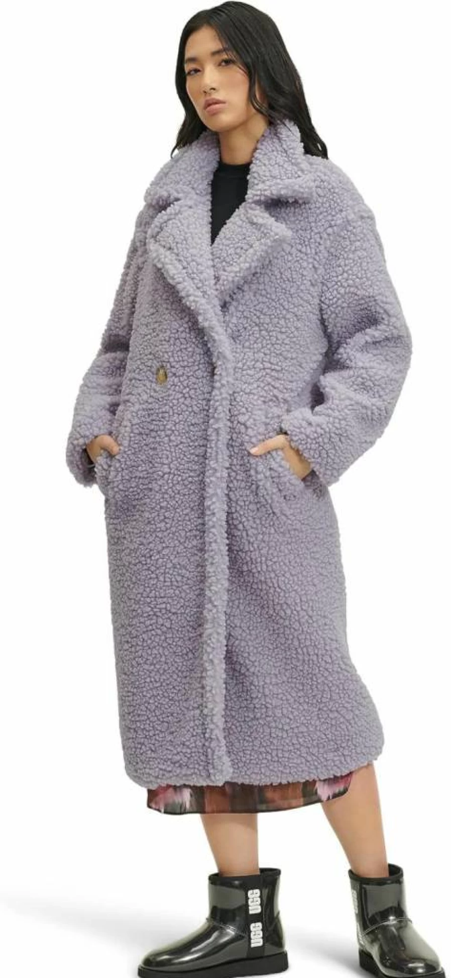 UGG Women's Gertrude Long Teddy Coat - Warm Winter Jacket with Faux Fur