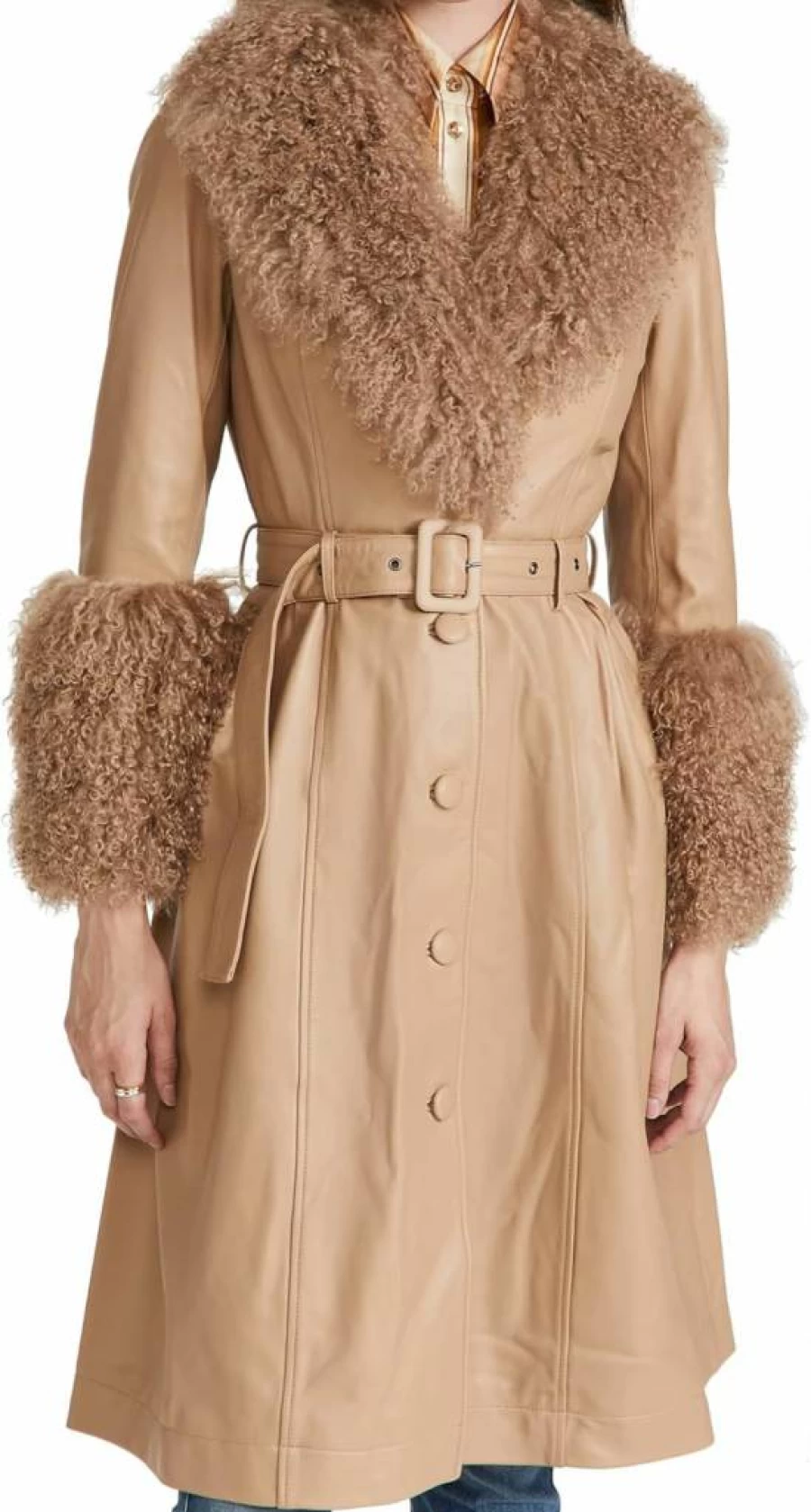 SAKS POTTS Women's Foxy Shearling Trench Coat - Luxurious Winter Outerwear with Shearling Lining