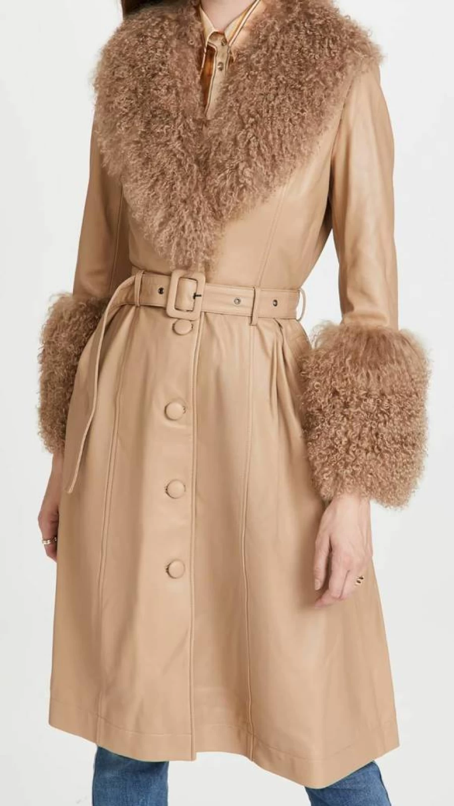 SAKS POTTS Women's Foxy Shearling Trench Coat - Luxurious Winter Outerwear with Shearling Lining