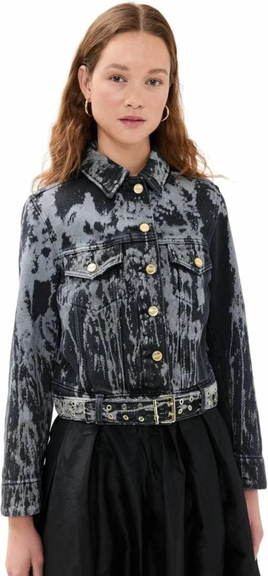 Ganni Women's Heavyweight Denim Jacket with Belt - Stylish Belted Jean Coat for Women