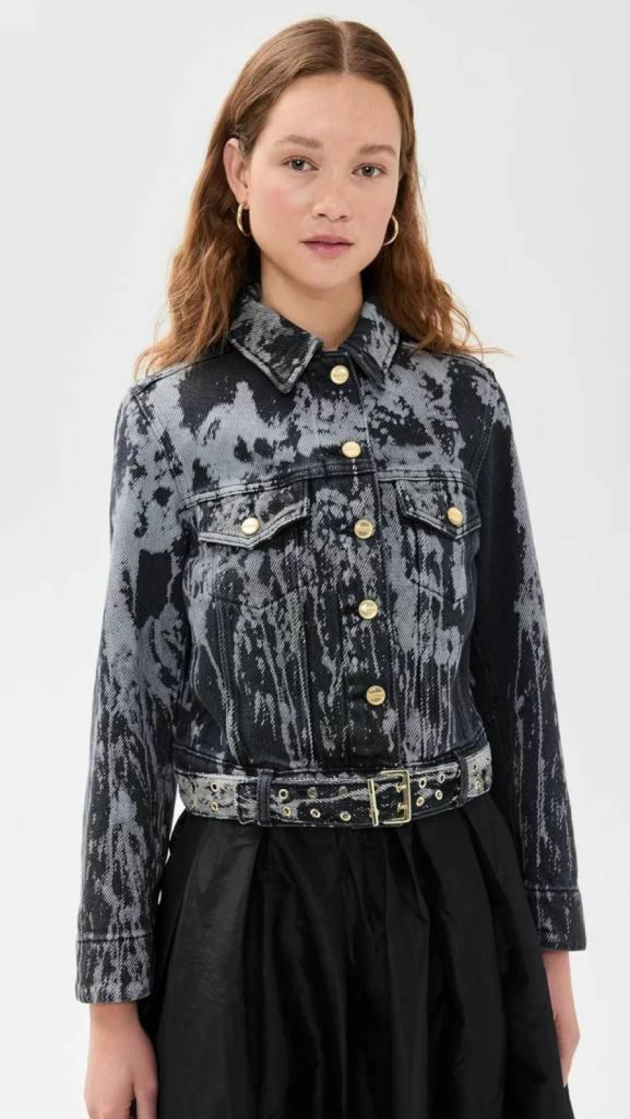 Ganni Women's Heavyweight Denim Jacket with Belt - Stylish Belted Jean Coat for Women