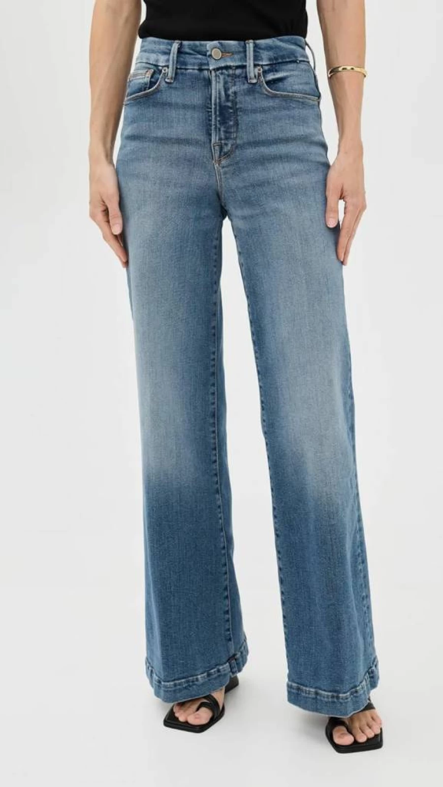 Good American Petite Indigo Palazzo Jeans for Women – Comfort Fit Wide Leg Denim