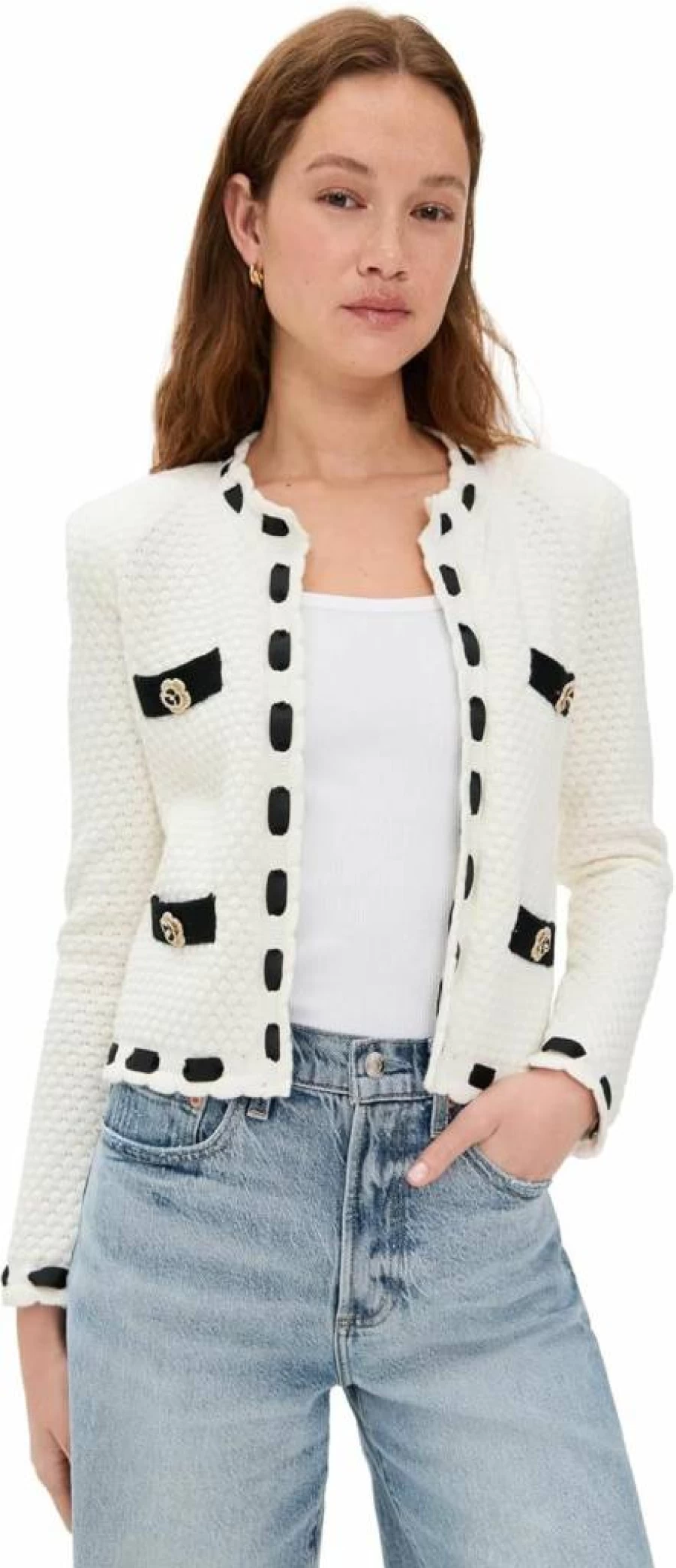 L'AGENCE Women's Astor Cardigan with Contrast Trim - Stylish Knit Sweater