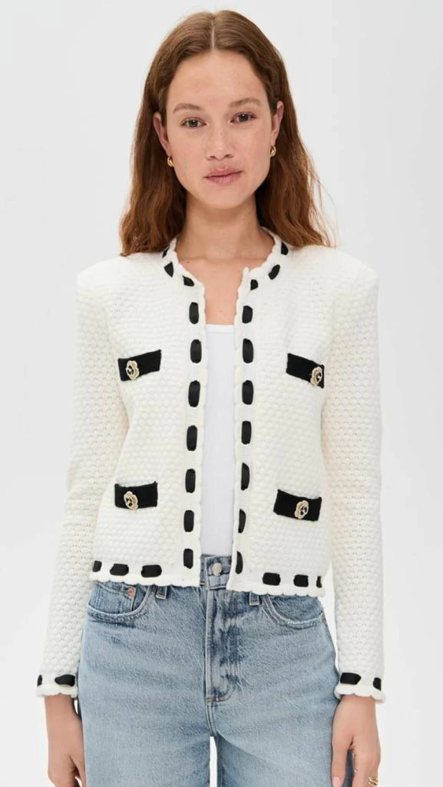 L'AGENCE Women's Astor Cardigan with Contrast Trim - Stylish Knit Sweater
