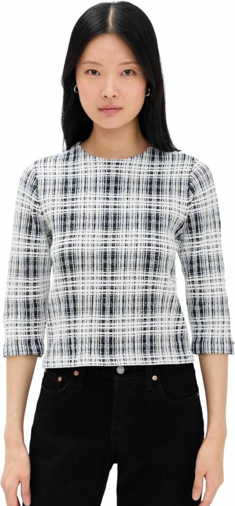 Vince Women's Boucle Knit Plaid Elbow-Sleeve Sweater