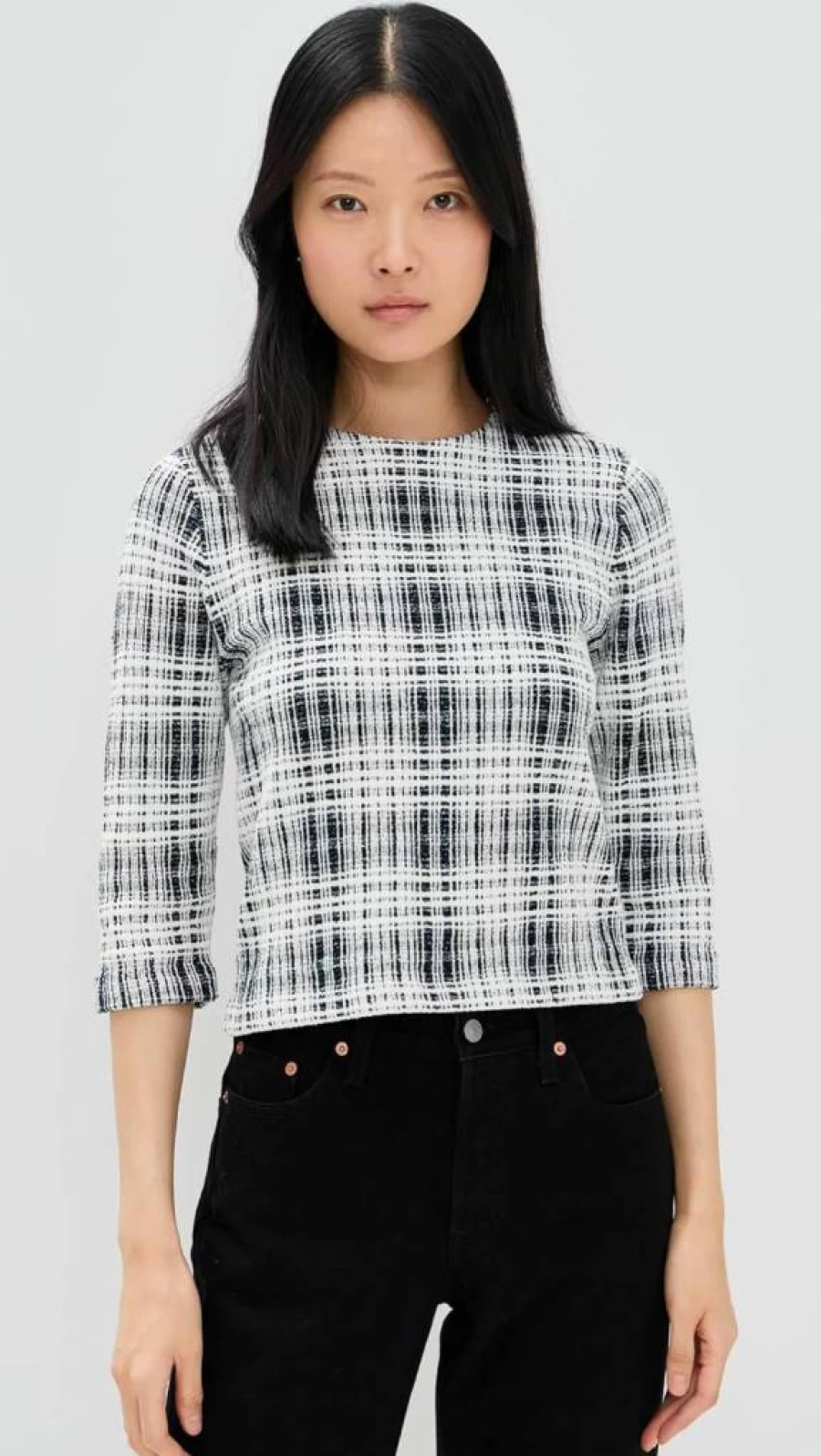 Vince Women's Boucle Knit Plaid Elbow-Sleeve Sweater