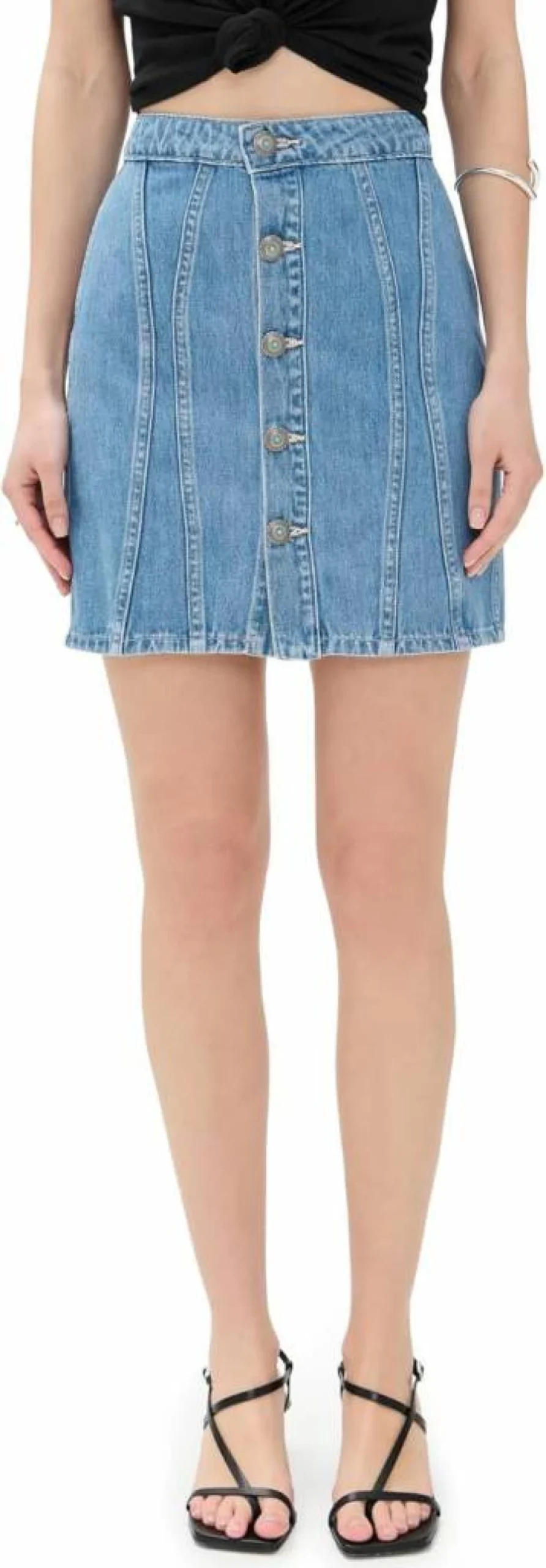 L'AGENCE Women's Phia Button-Front Seamed Mini Skirt - High-Waisted Stretch Denim Short Skirt
