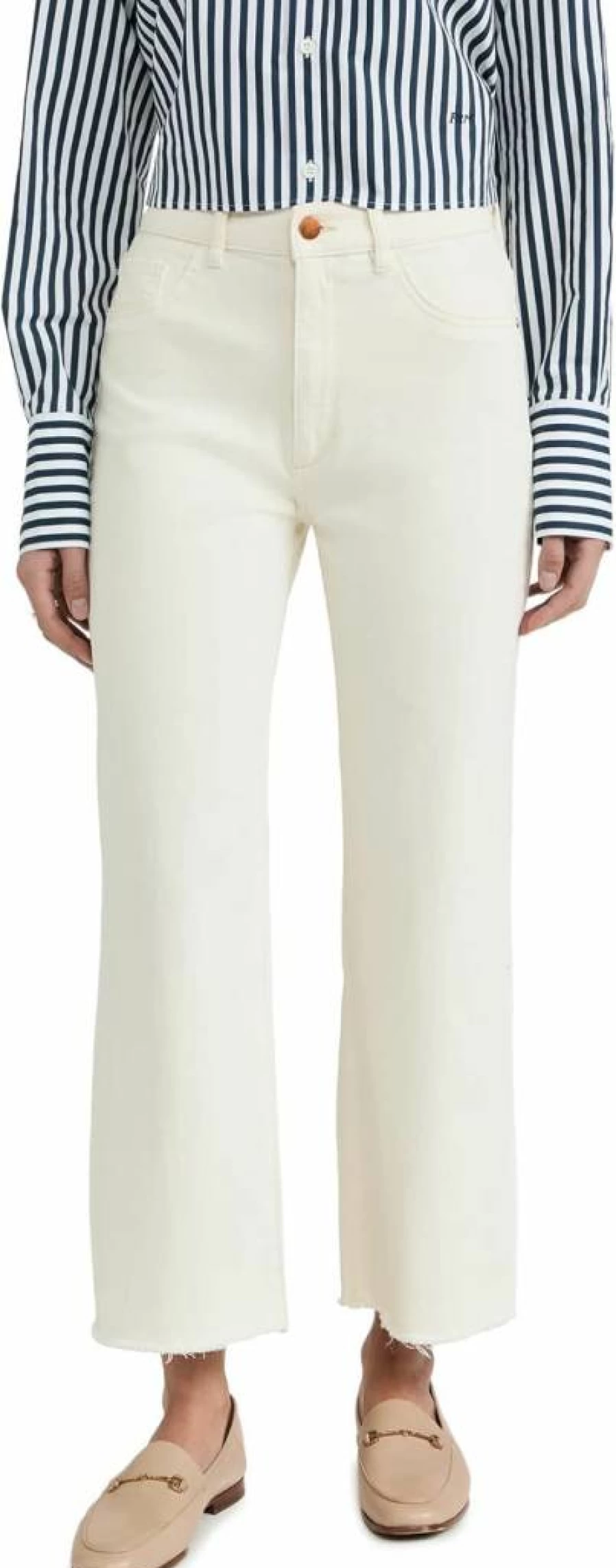 DL1961 Women's Hepburn High Rise Wide Leg Jeans in Off-White Eggshell Wash - Size 28