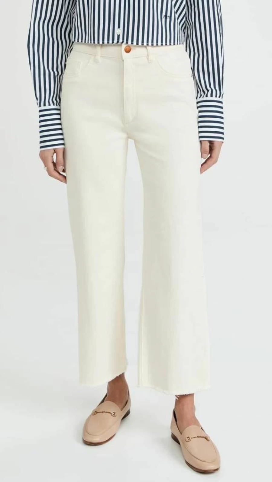 DL1961 Women's Hepburn High Rise Wide Leg Jeans in Off-White Eggshell Wash - Size 28