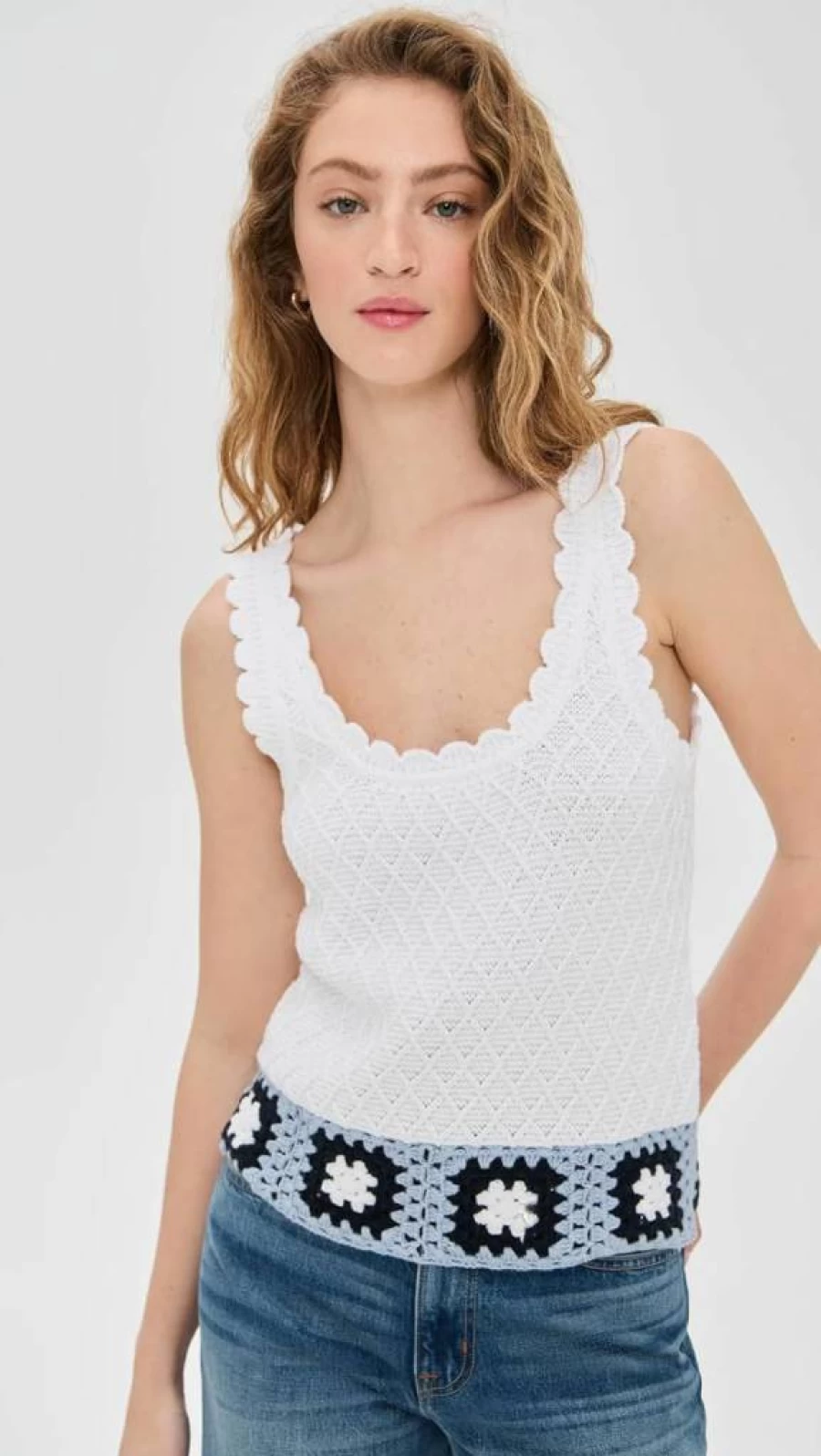 Splendid Women's Sonia Crochet Sweater Tank Top – Boho Lace Knit Summer Beachwear