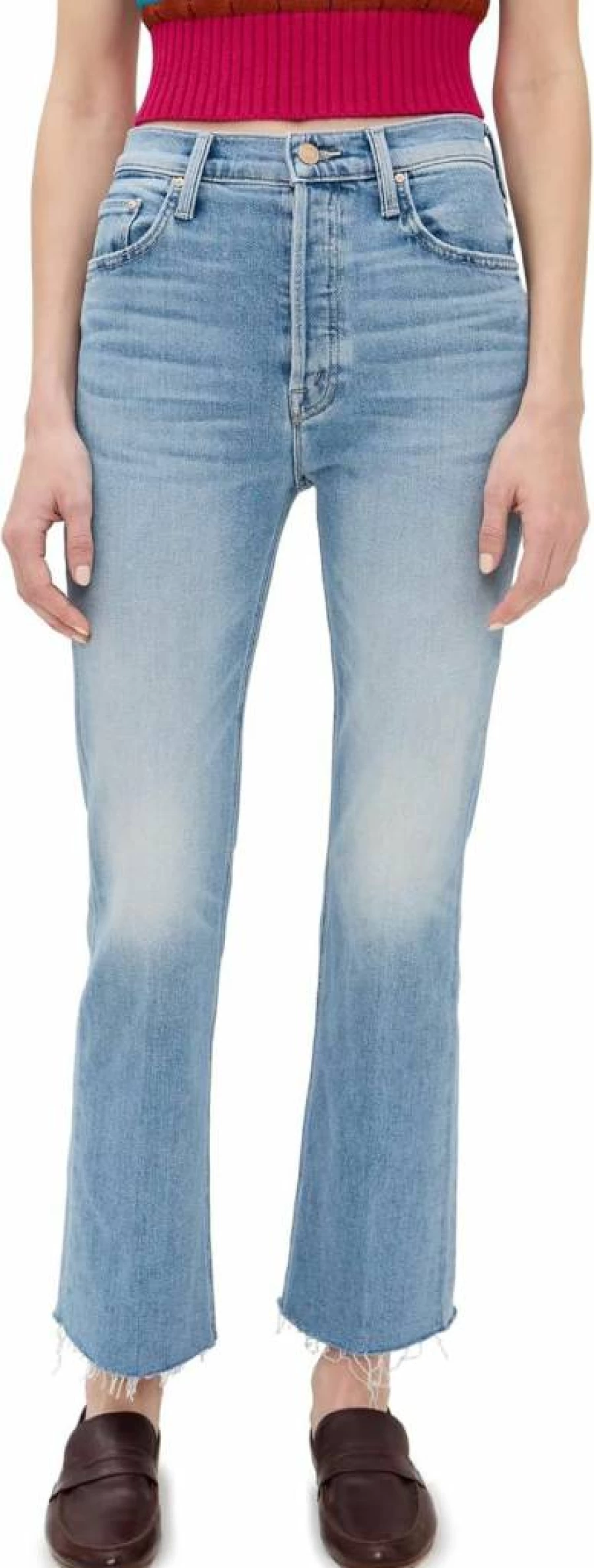 MOTHER Women's The Tripper High-Rise Flood Jeans - Distressed Denim Skinny Fit