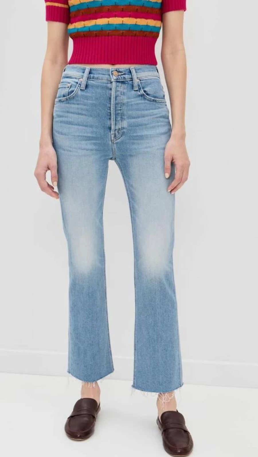 MOTHER Women's The Tripper High-Rise Flood Jeans - Distressed Denim Skinny Fit