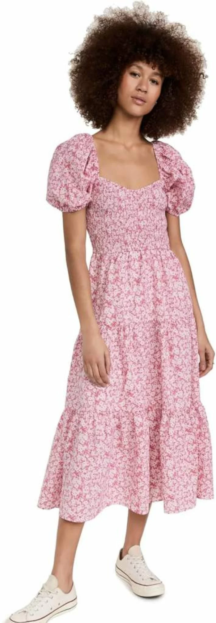 MOON RIVER Women's Smocked Dress - Flowy Summer Dress with Elastic Neckline and Puff Sleeves