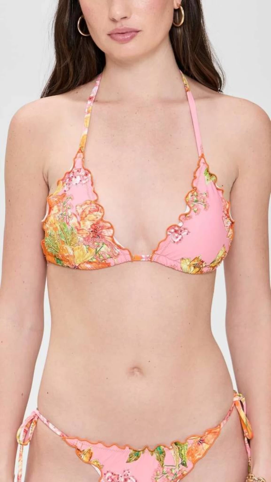 PQ Swim Women's Embroidered Floral Triangle Bikini Top with Lace Trim