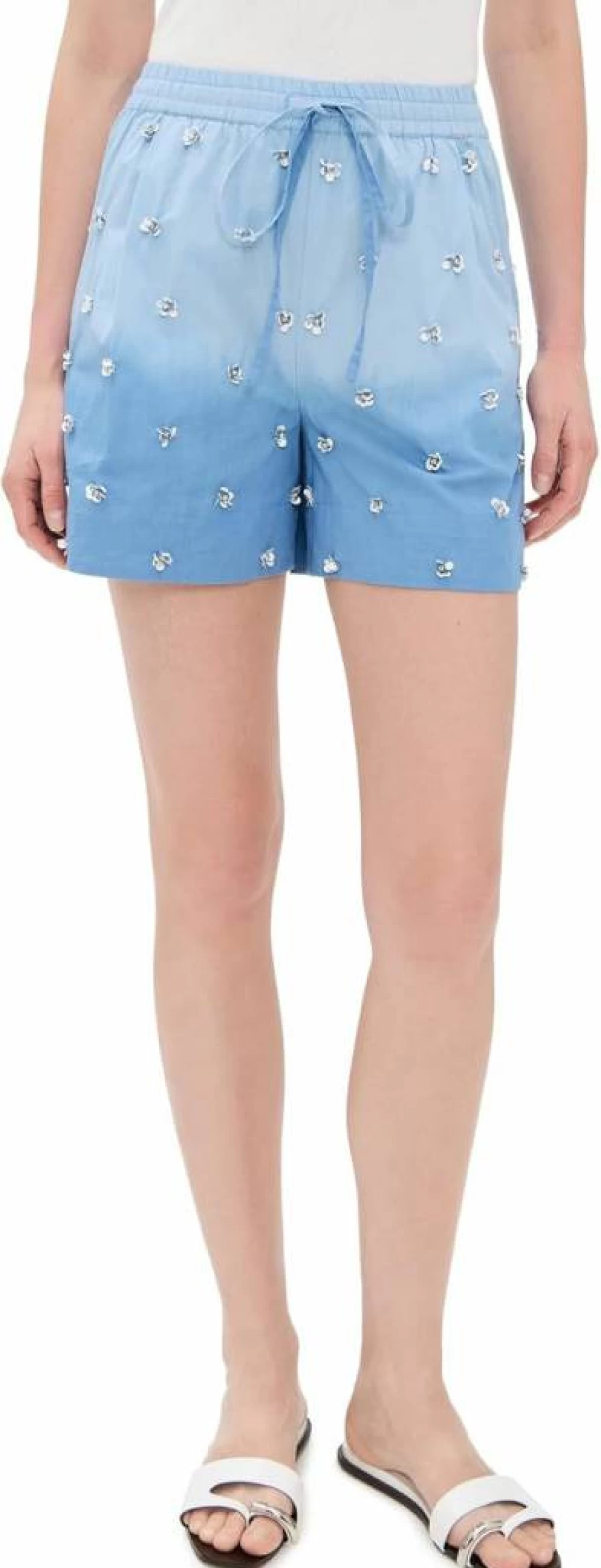 Essentiel Antwerp Women's High-Waisted Embellished Denim Shorts - Fashionable Distressed Design