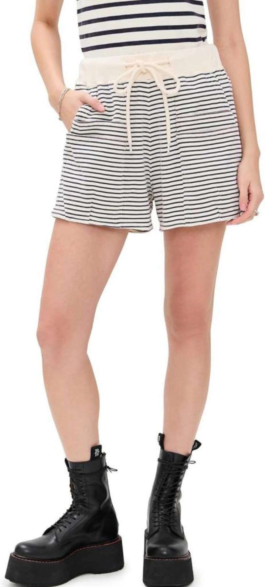 R13 Women's High-Waisted Layered Sweat Shorts with Pockets - Casual Comfort Shorts