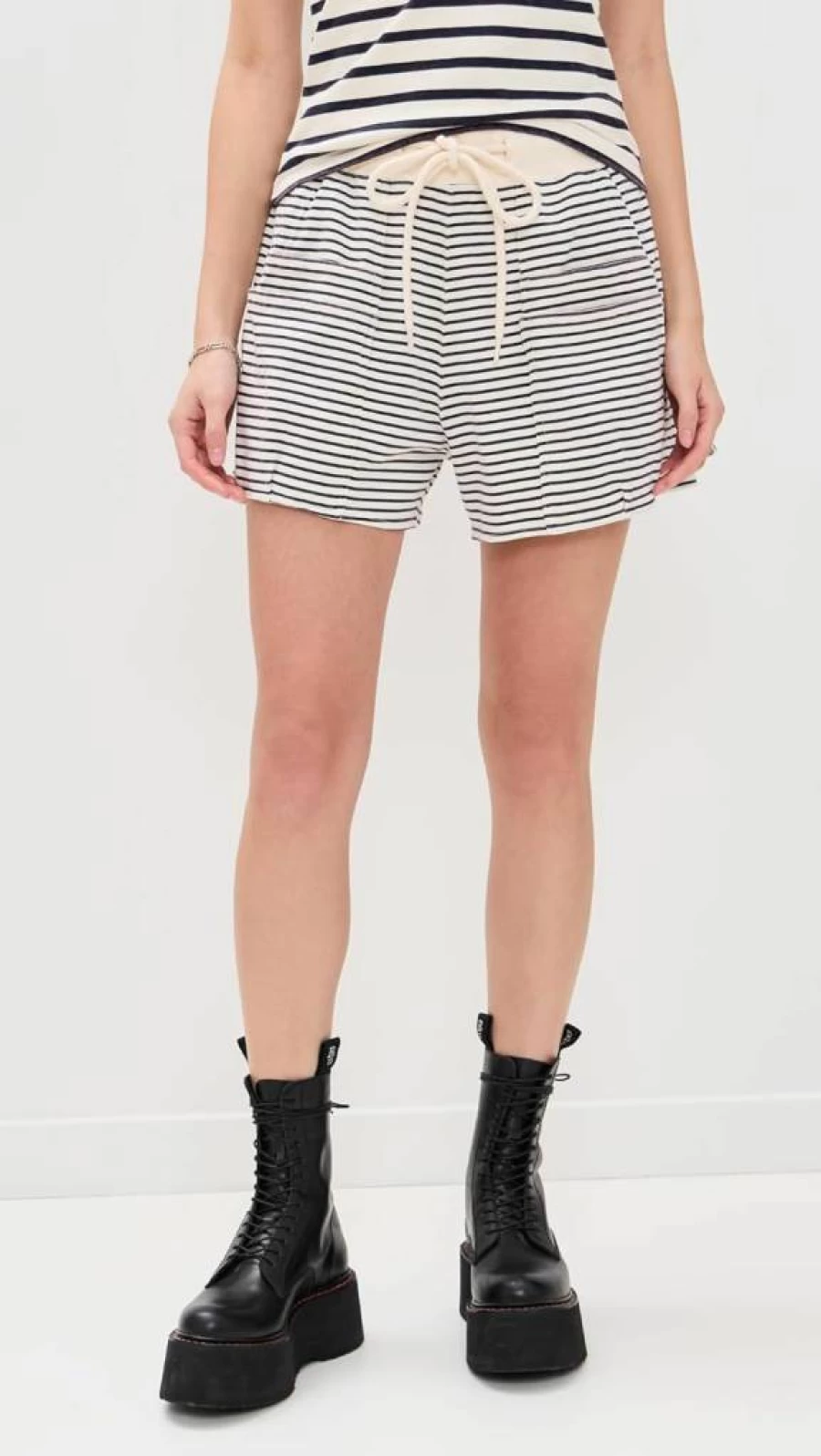 R13 Women's High-Waisted Layered Sweat Shorts with Pockets - Casual Comfort Shorts