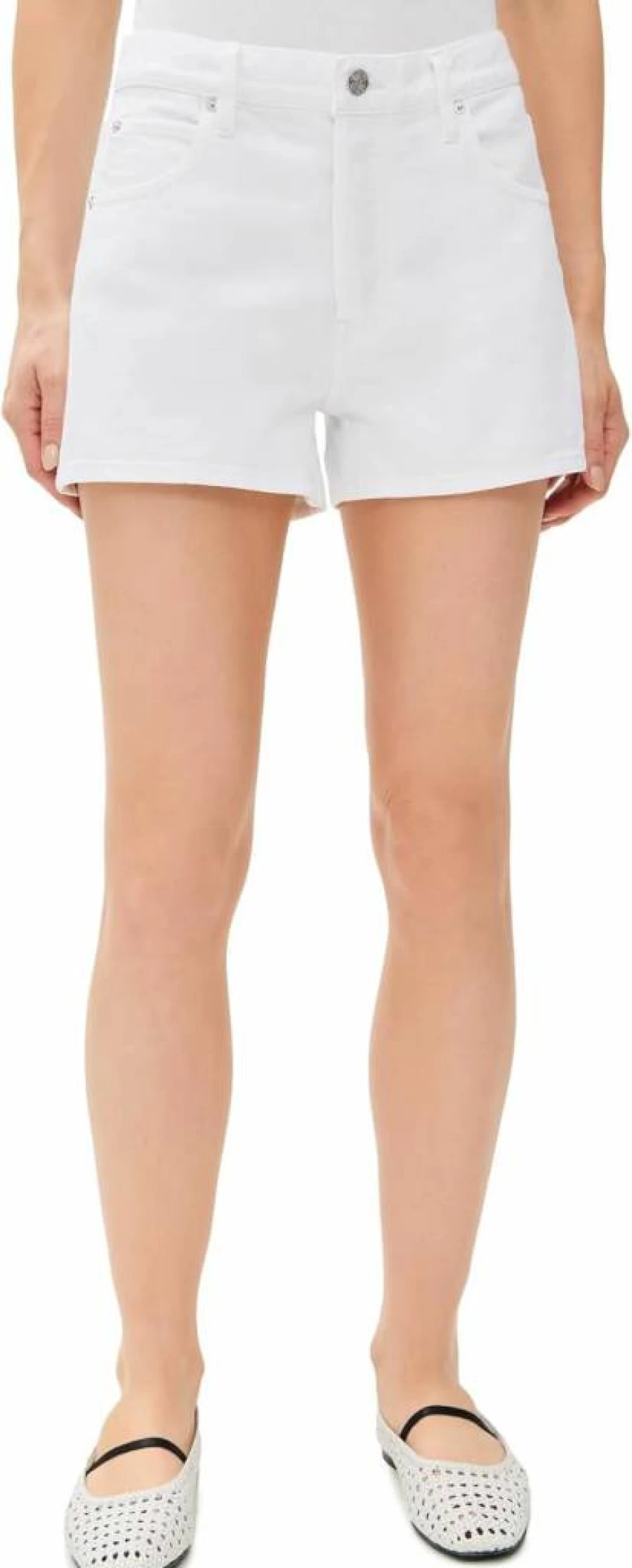FRAME Women's The Hang High-Waisted Denim Shorts - Classic Fit Distressed Style