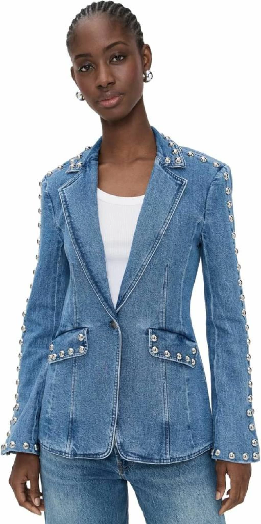 Cinq a Sept Women's Studded Denim Jacket - Milly Embellished Denim Jacket for Women