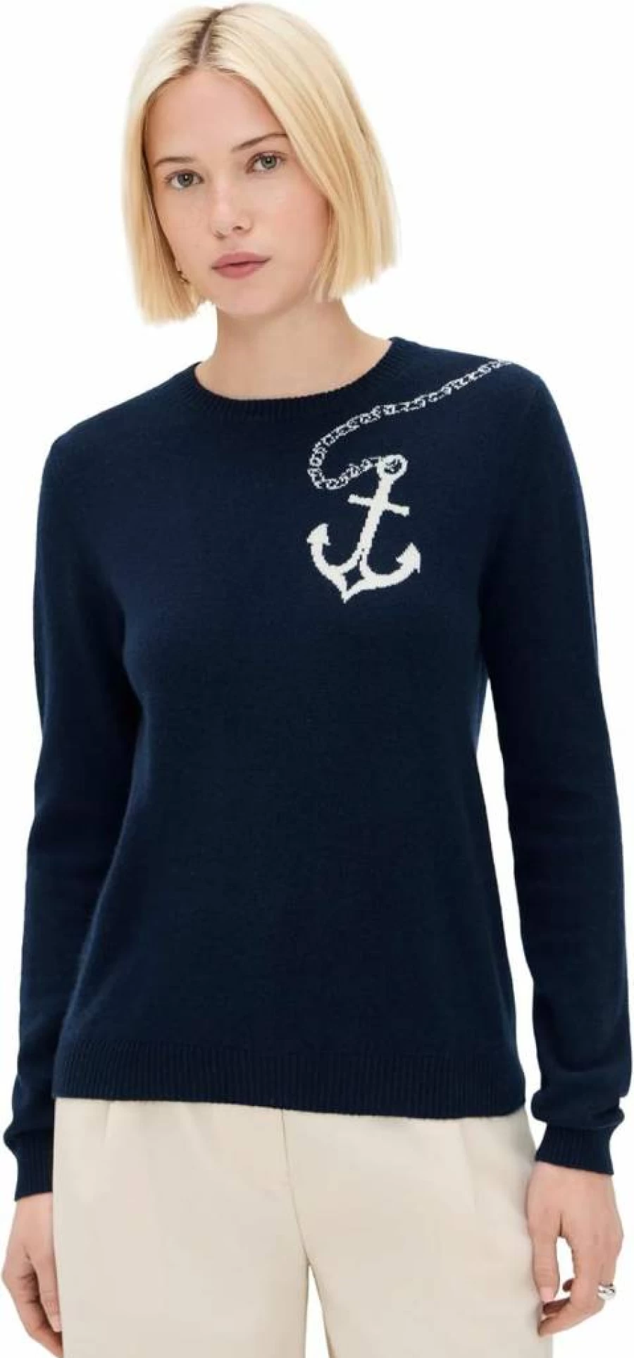 Jumper 1234 Women's Anchor Knit Sweater - Soft Cashmere Crewneck Pullover for Women