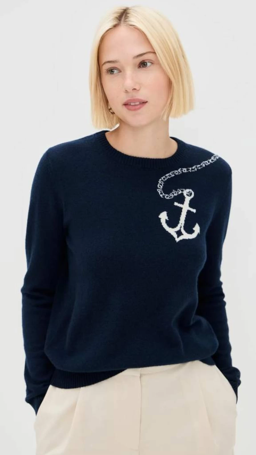 Jumper 1234 Women's Anchor Knit Sweater - Soft Cashmere Crewneck Pullover for Women