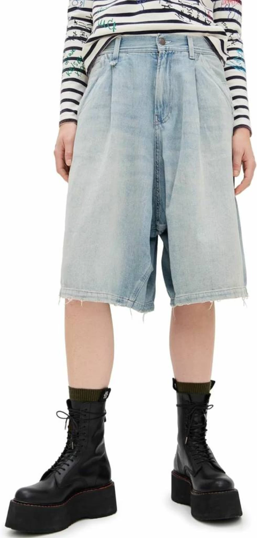R13 Women's Jesse Carpenter Denim Shorts - Vintage High Waisted Distressed Jeans Shorts