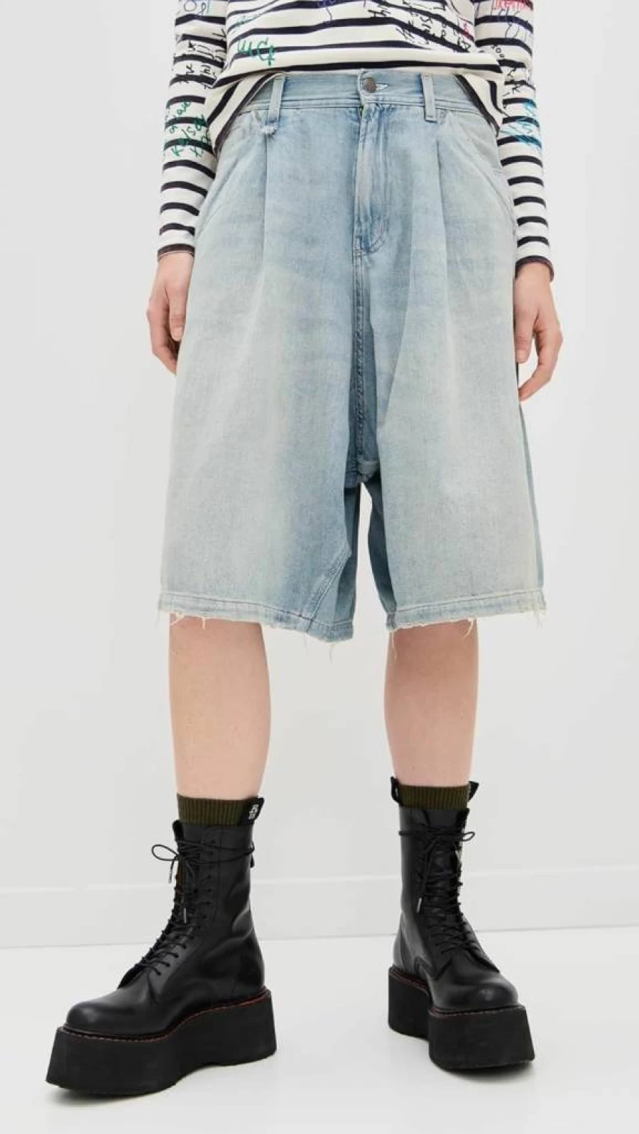 R13 Women's Jesse Carpenter Denim Shorts - Vintage High Waisted Distressed Jeans Shorts
