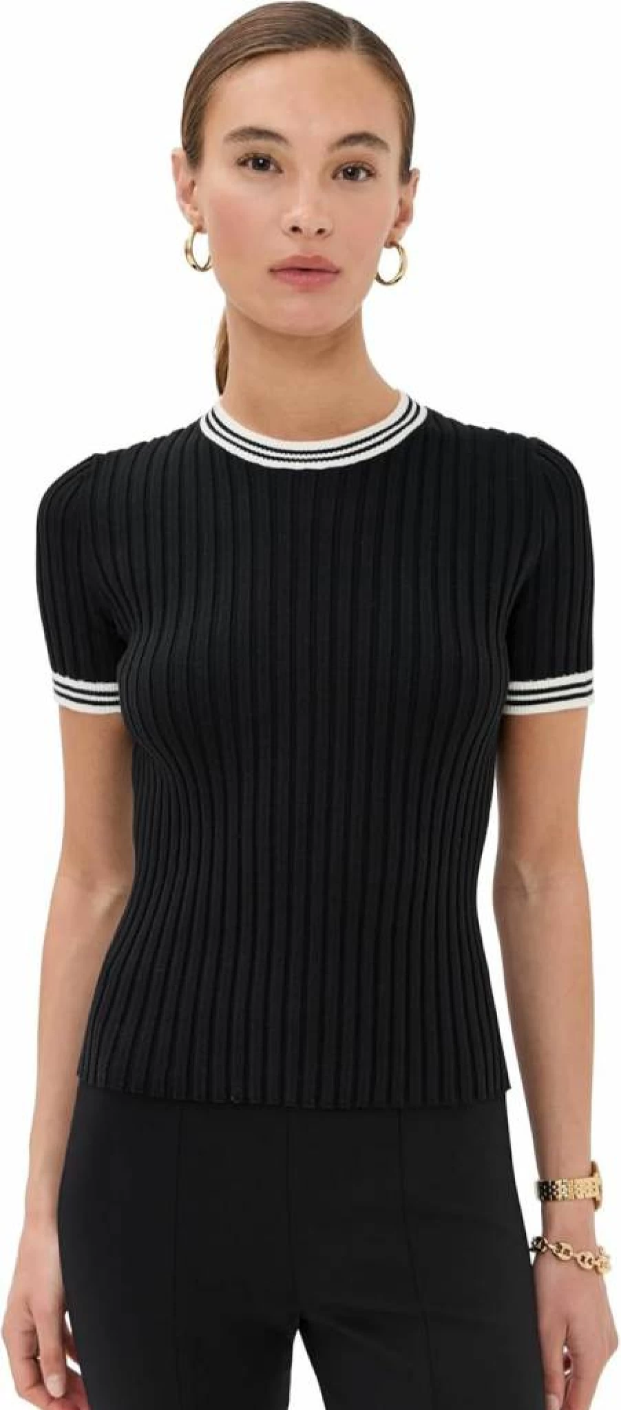 LE BOP Women's Vintage Ringer T-Shirt - Classic Fit Short Sleeve Tee for Women