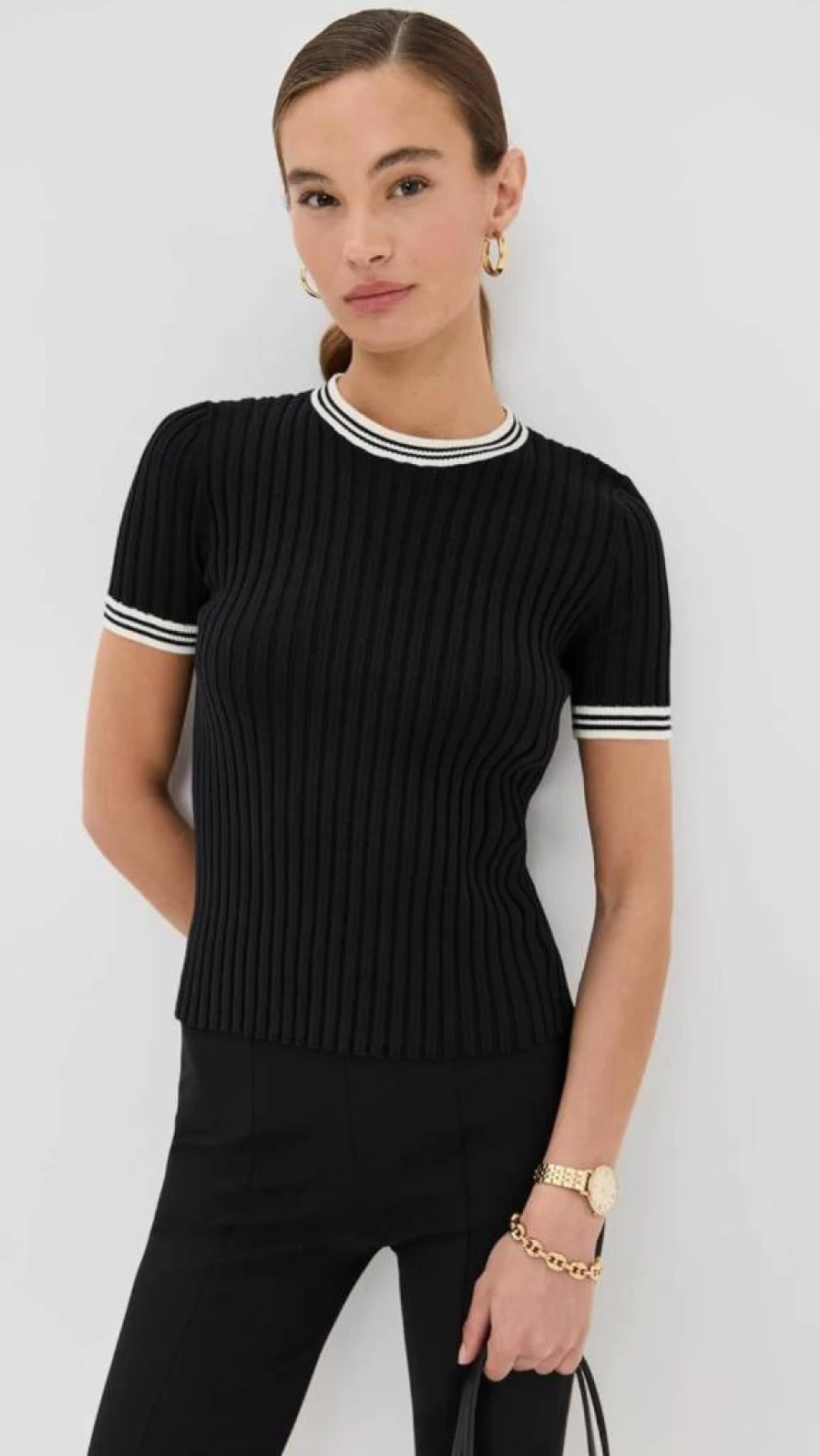 LE BOP Women's Vintage Ringer T-Shirt - Classic Fit Short Sleeve Tee for Women
