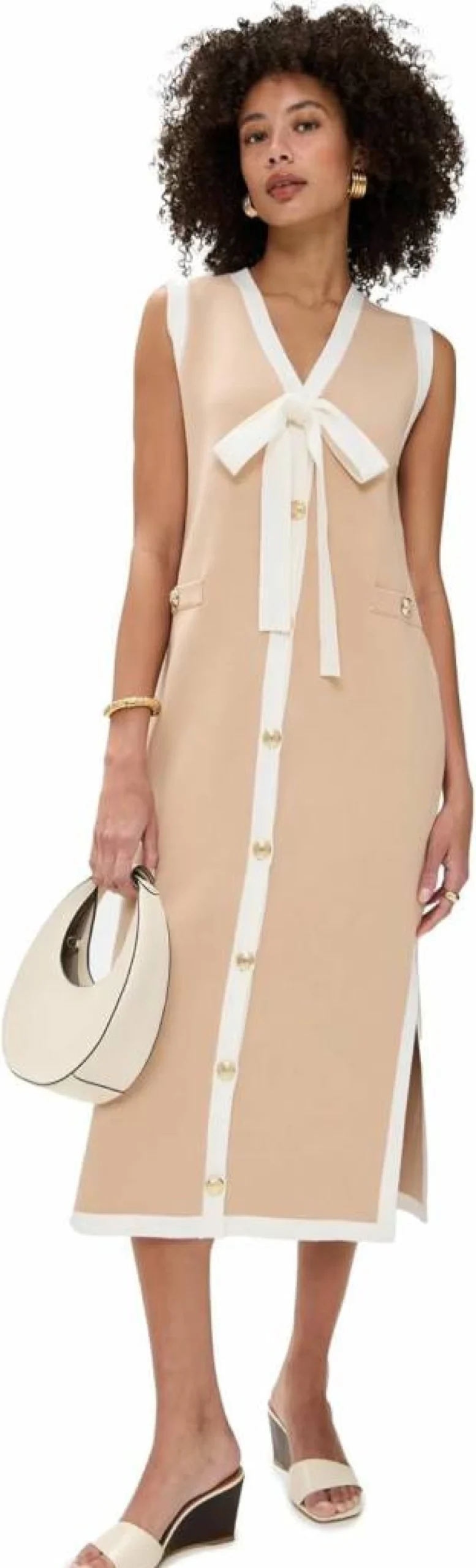 English Factory Women's Ribbon Tie Knit Midi Dress - Elegant Casual Wrap Dress