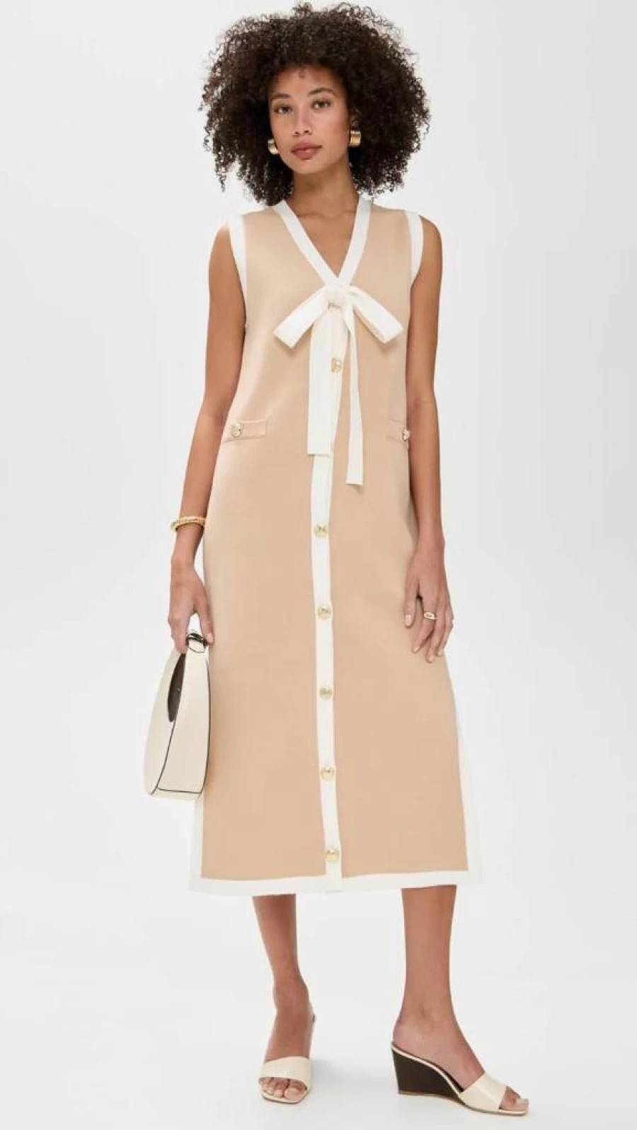 English Factory Women's Ribbon Tie Knit Midi Dress - Elegant Casual Wrap Dress