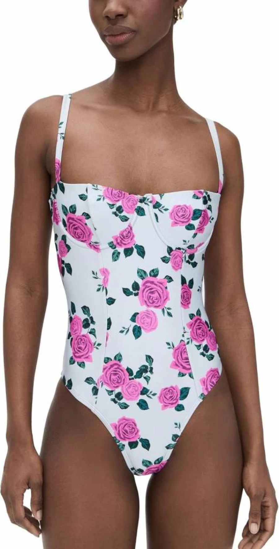 Good American Women's Square Neck Satin One-Piece Swimsuit for Swimwear and Beach