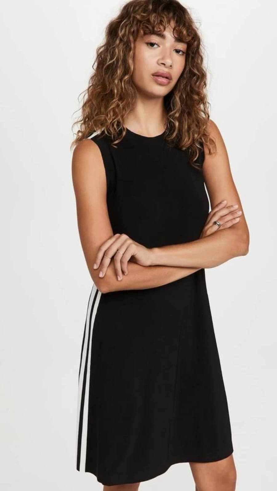 Norma Kamali Women's Striped Sleeveless Swing Dress - Classic Black & White Side Stripe Design