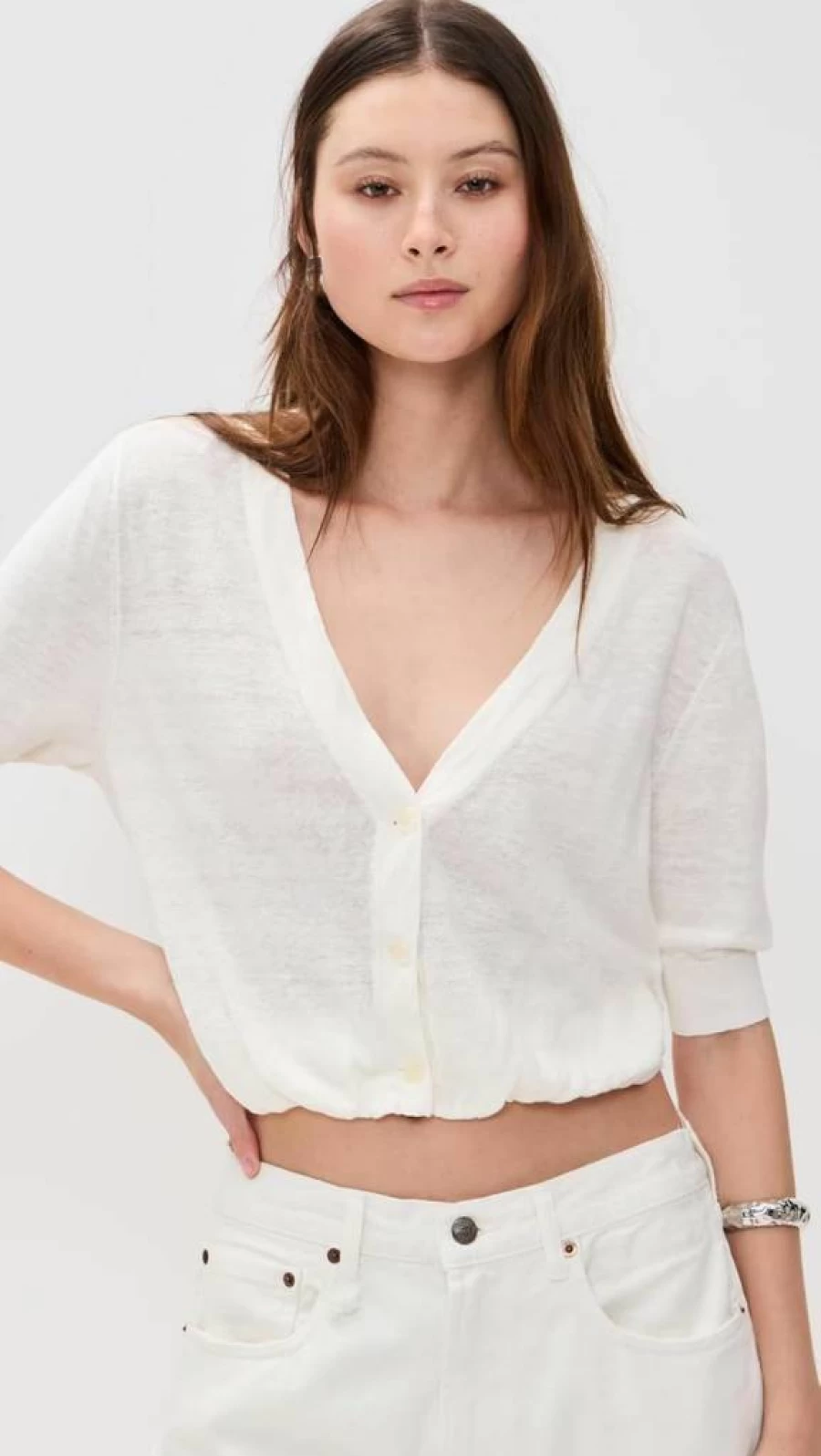 R13 Women's Balloon Sleeve Elbow-Length Cardigan Sweater