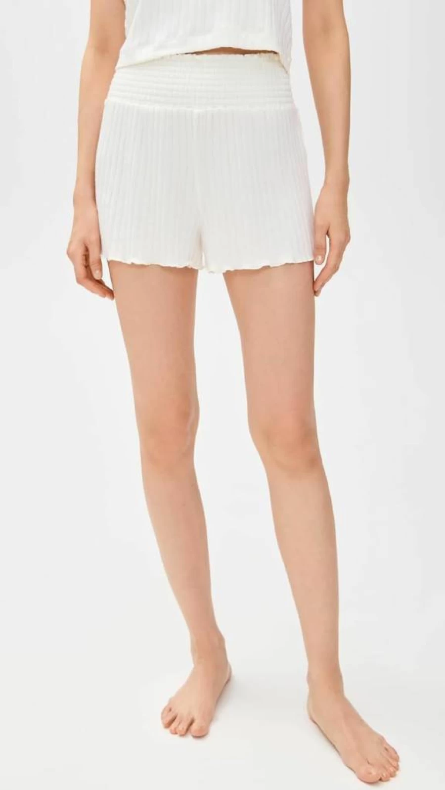 Z SUPPLY Women's Dawn Smocked Ribbed Shorts - High Waist Casual Comfort Stretch