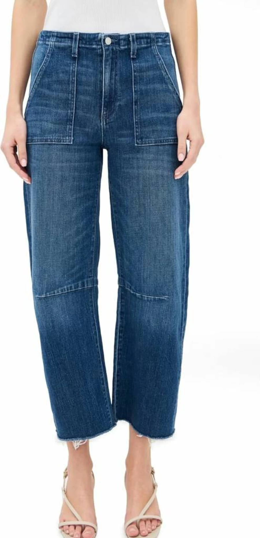 LE JEAN Women's High-Rise Utility Jeans with Soft Barrel Leg for Comfort and Style