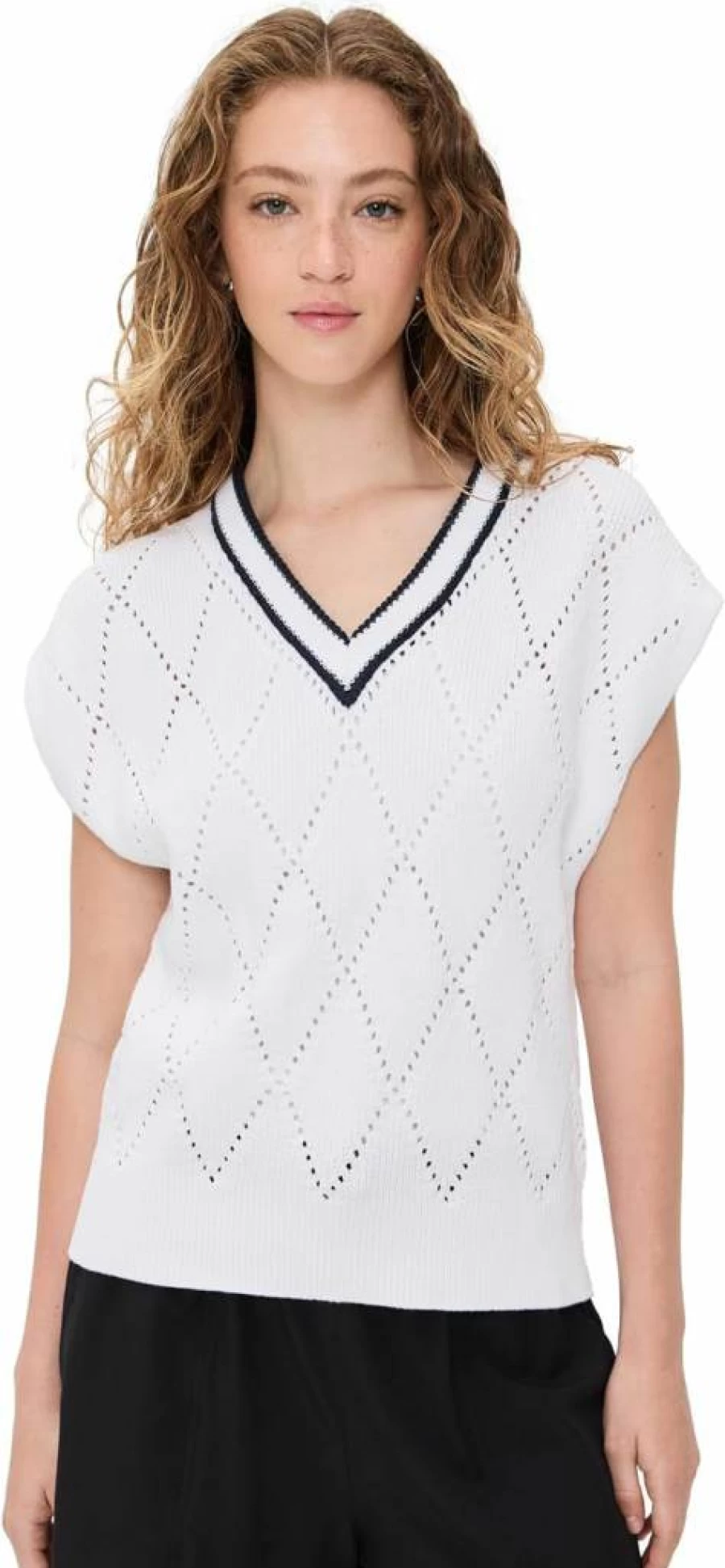 Varley Women's Beaton Diamond Knit Pullover Sweater - Soft Casual Winter Top