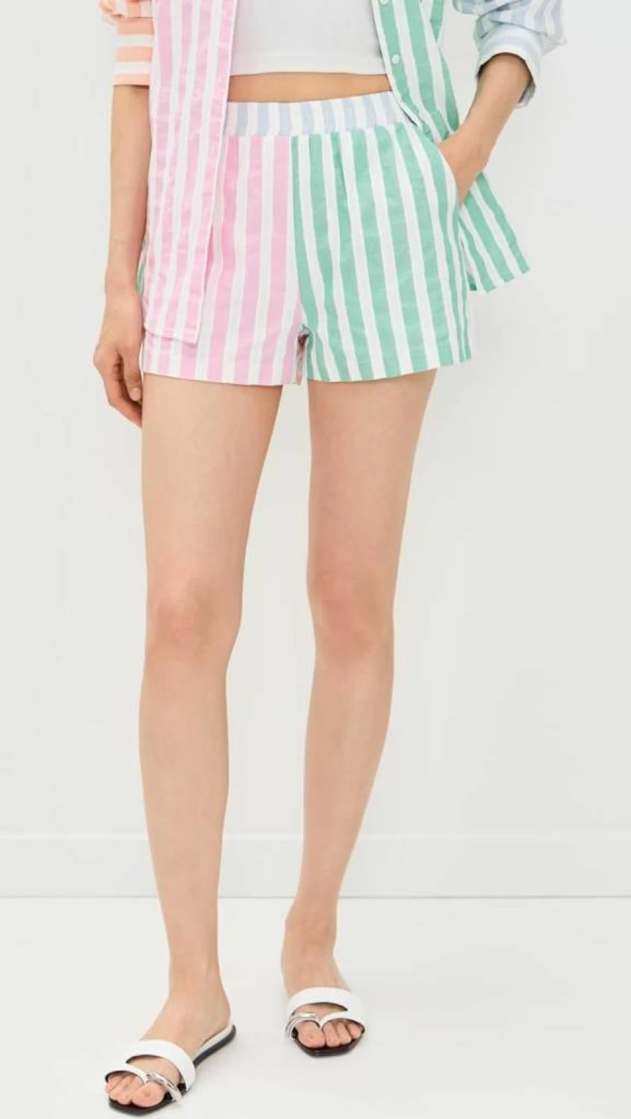 English Factory Women's Fashion Colorblock Striped High-Waisted Summer Shorts