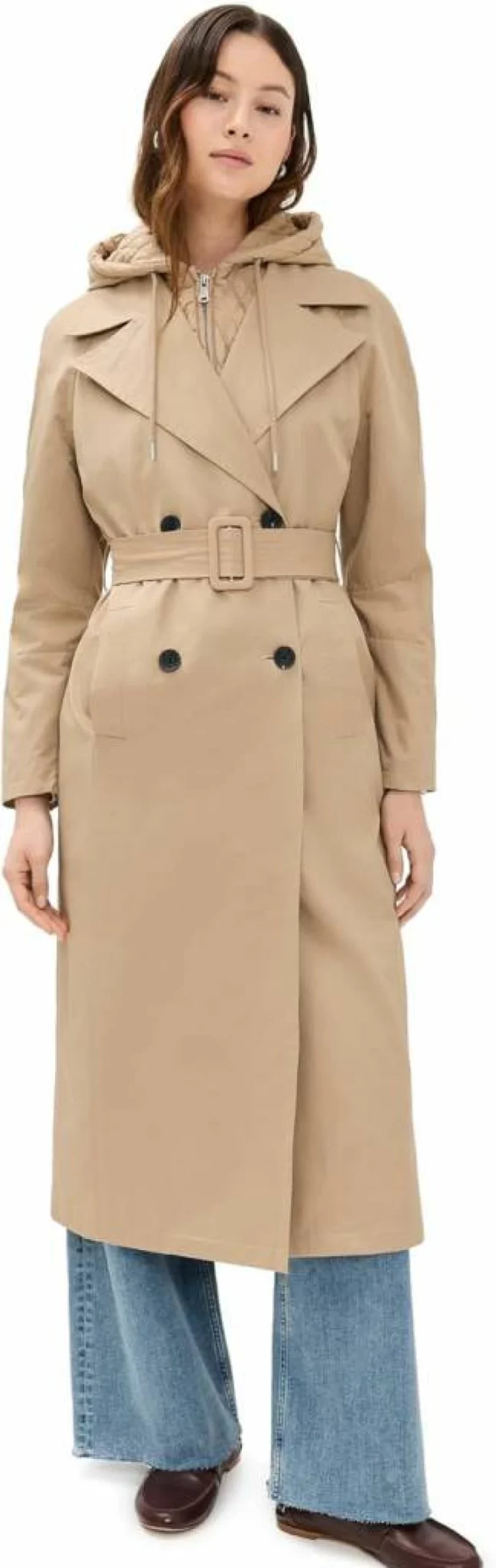 Avec Les Filles Cotton Blend Hooded Trench Coat With Belt - Stylish Women's Outerwear