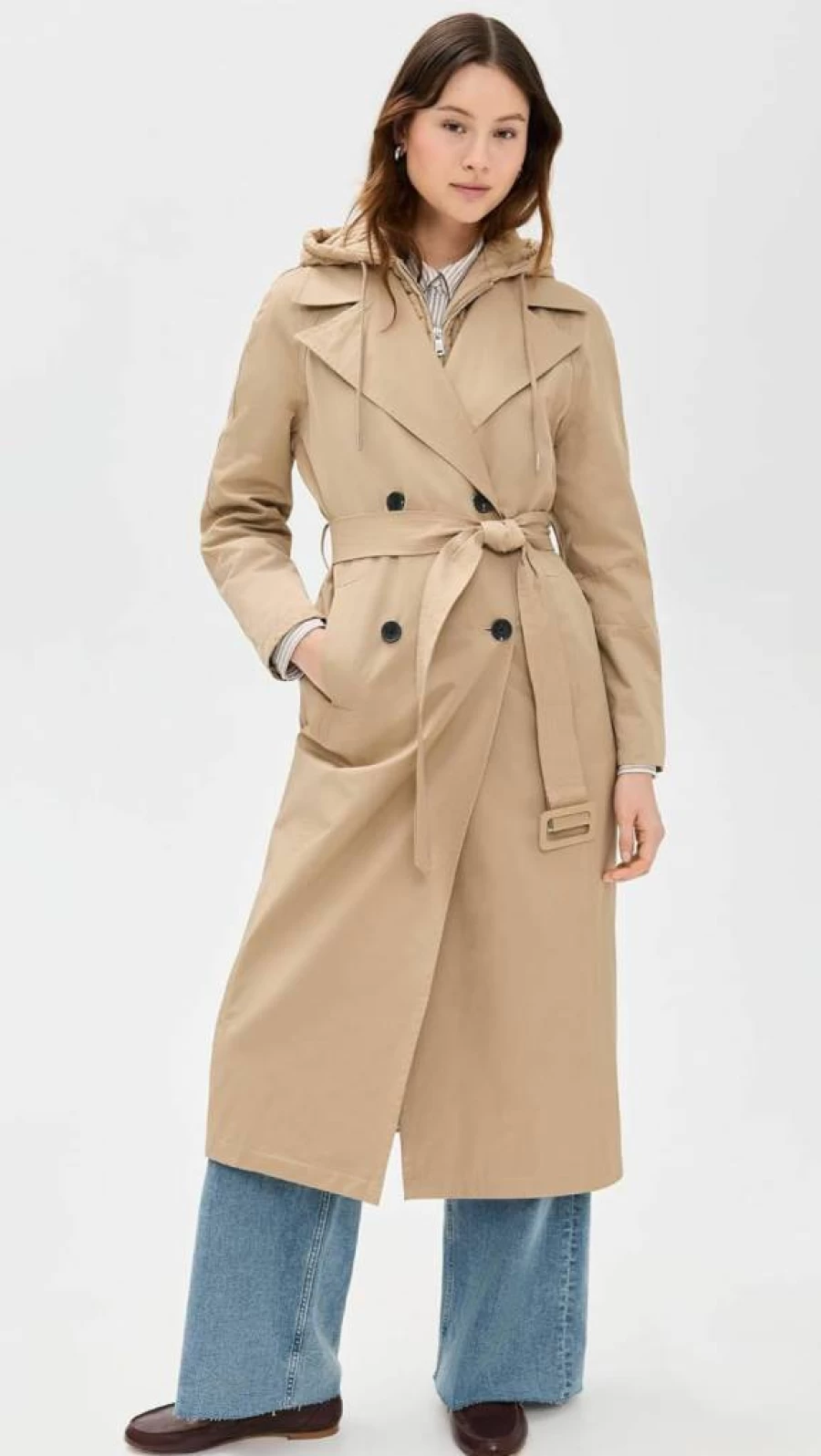 Avec Les Filles Cotton Blend Hooded Trench Coat With Belt - Stylish Women's Outerwear