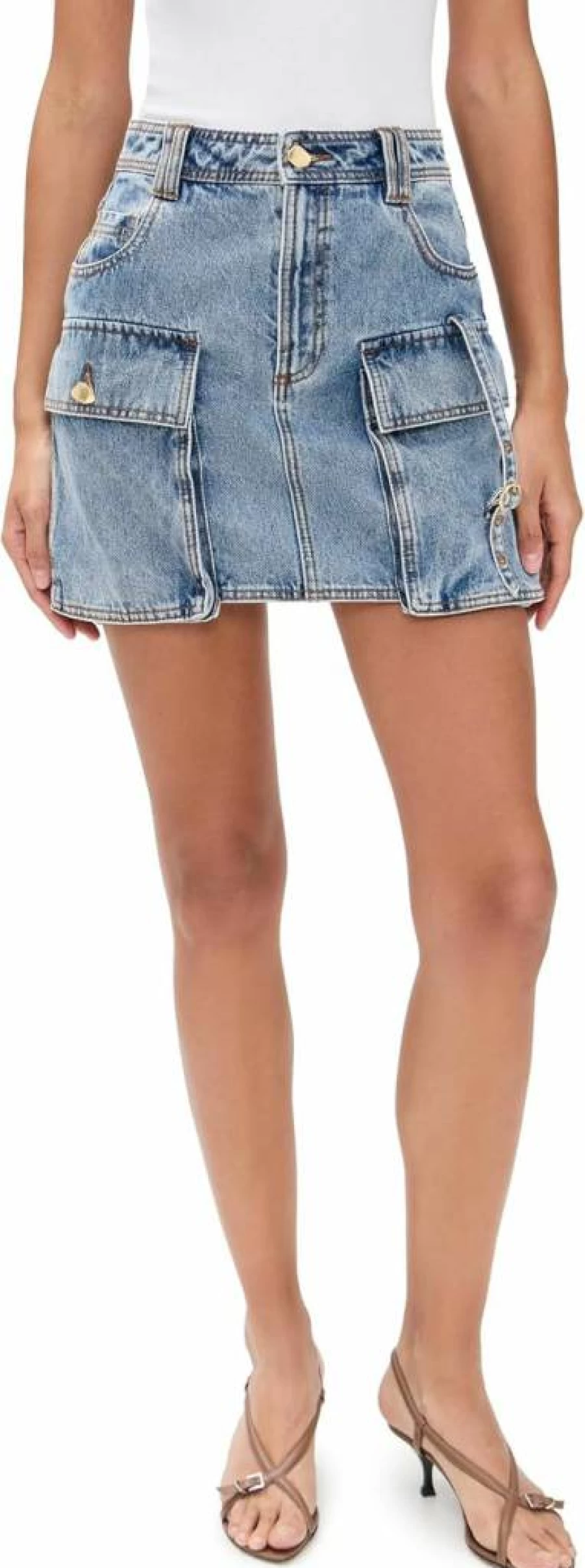 Aje Women's Juno Denim Micro Mini Skirt - High Waisted Stretch Denim Short Skirt for Women