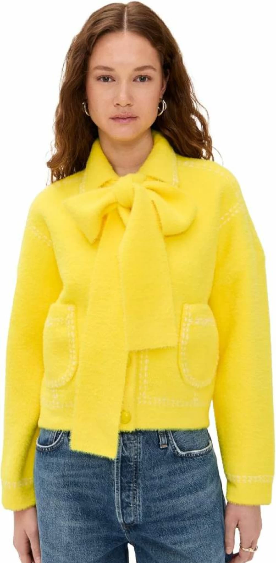 Essentiel Antwerp Women's Bow Detail Knit Cardigan - Elegant Hoop Design Open Front Sweater