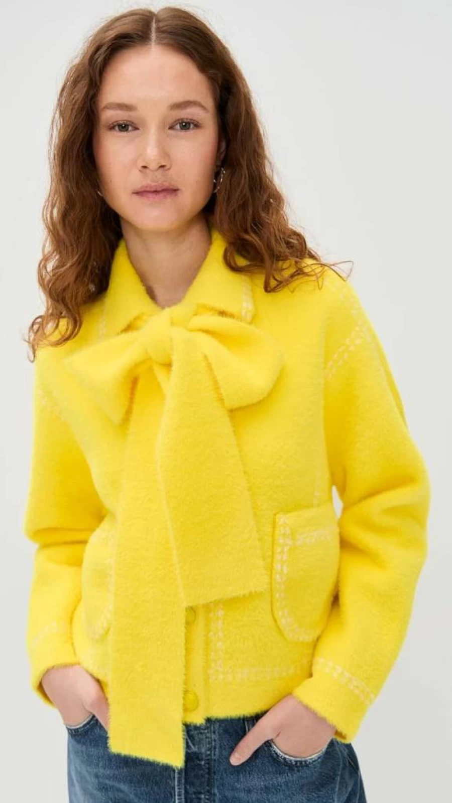 Essentiel Antwerp Women's Bow Detail Knit Cardigan - Elegant Hoop Design Open Front Sweater