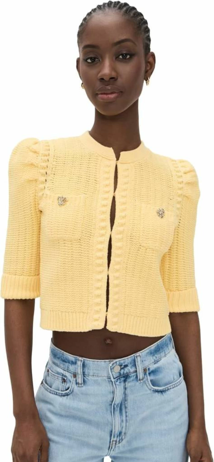 L'AGENCE Women's Delilah Cropped Textured Knit Cardigan Sweater