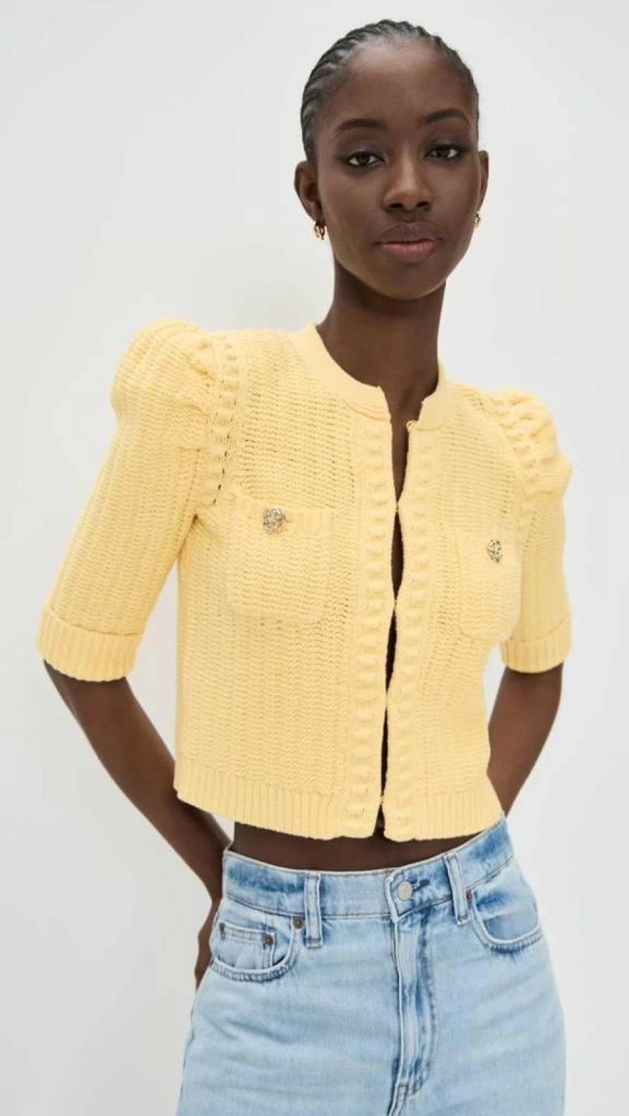 L'AGENCE Women's Delilah Cropped Textured Knit Cardigan Sweater
