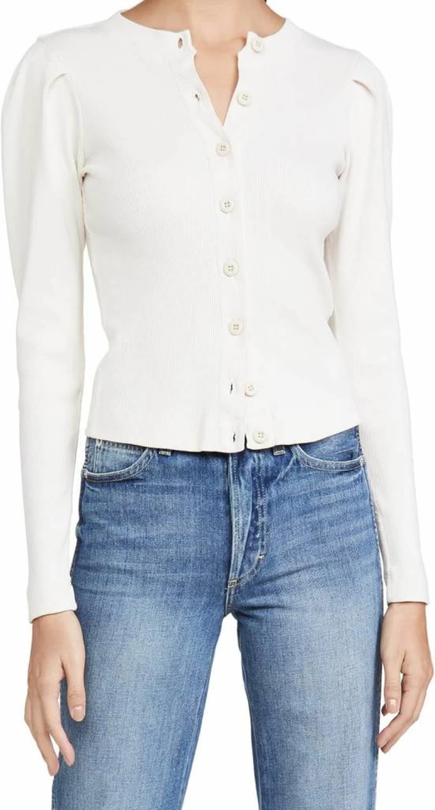 AMO Women's Chunky Knit Puff Sleeve Cardigan Sweater Cozy Open Front